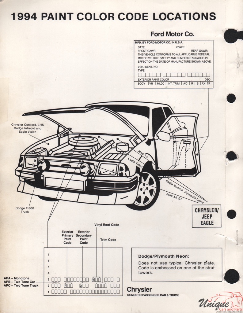 1994 Ford Paint Charts Sherwin-Williams 4